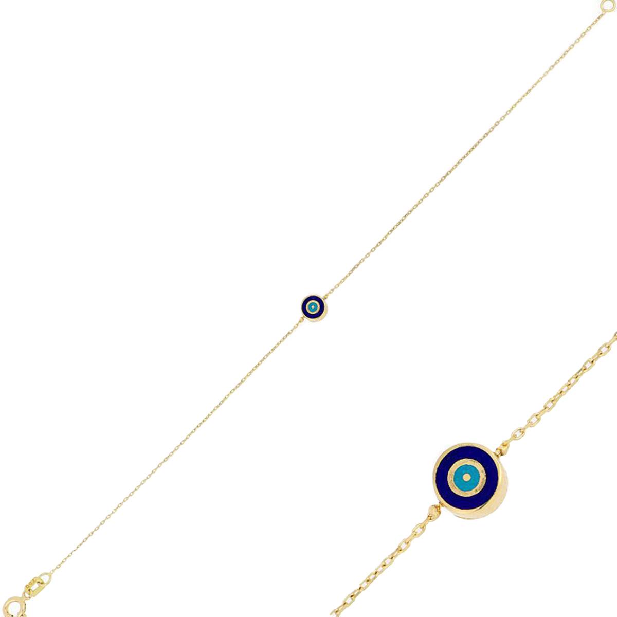 دستبند زنجير طلا چشم و نظر سرمه ای کد BMOH057