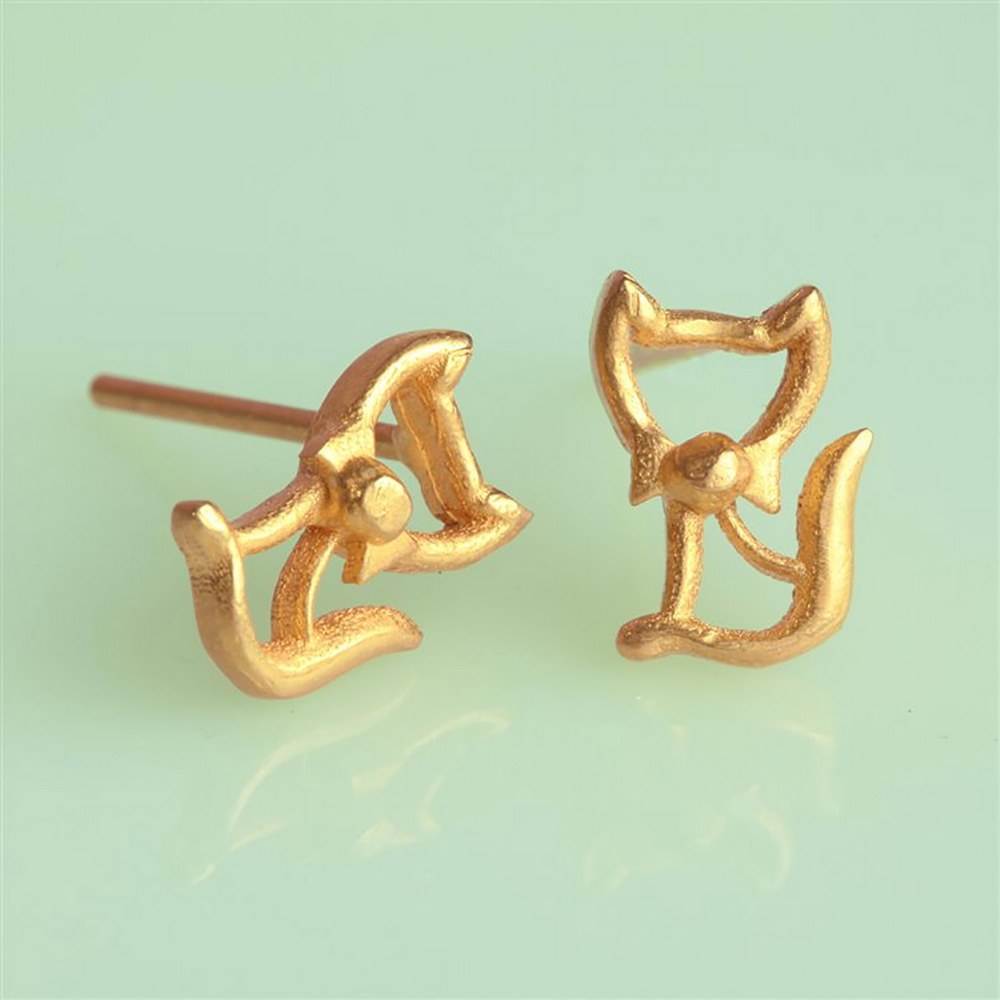 گوشواره گوشواره میخی طلا طرح گربه کد EM239