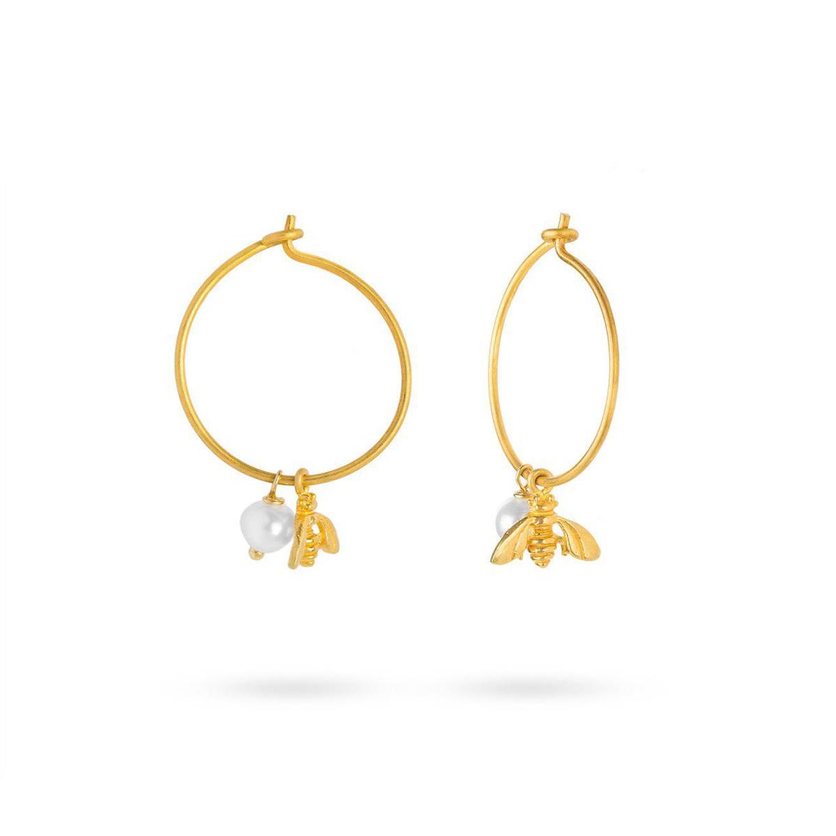 گوشواره گوشواره حلقه ای طلا زنبوری همراه با مروارید  کد EM227