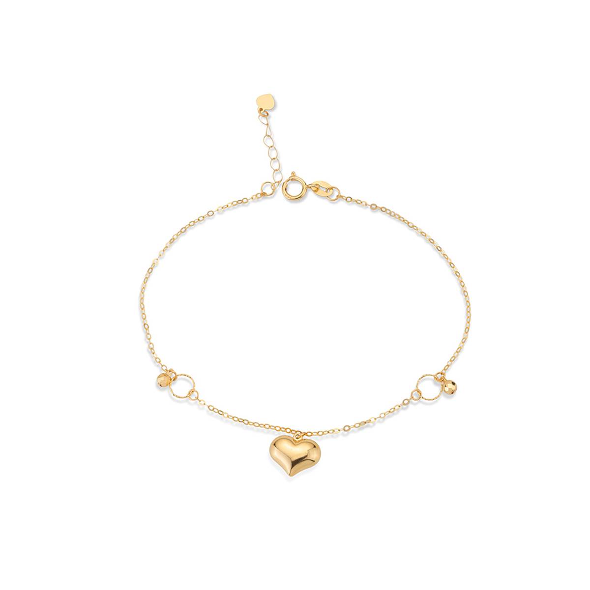 دستبند زنجير طلا دو حلقه گوی قلب کد BMR557