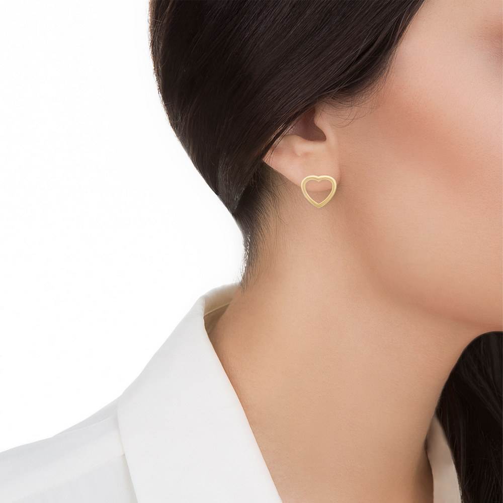 گوشواره گوشواره میخی طلا طرح قلب تو خالی کد EMOH032