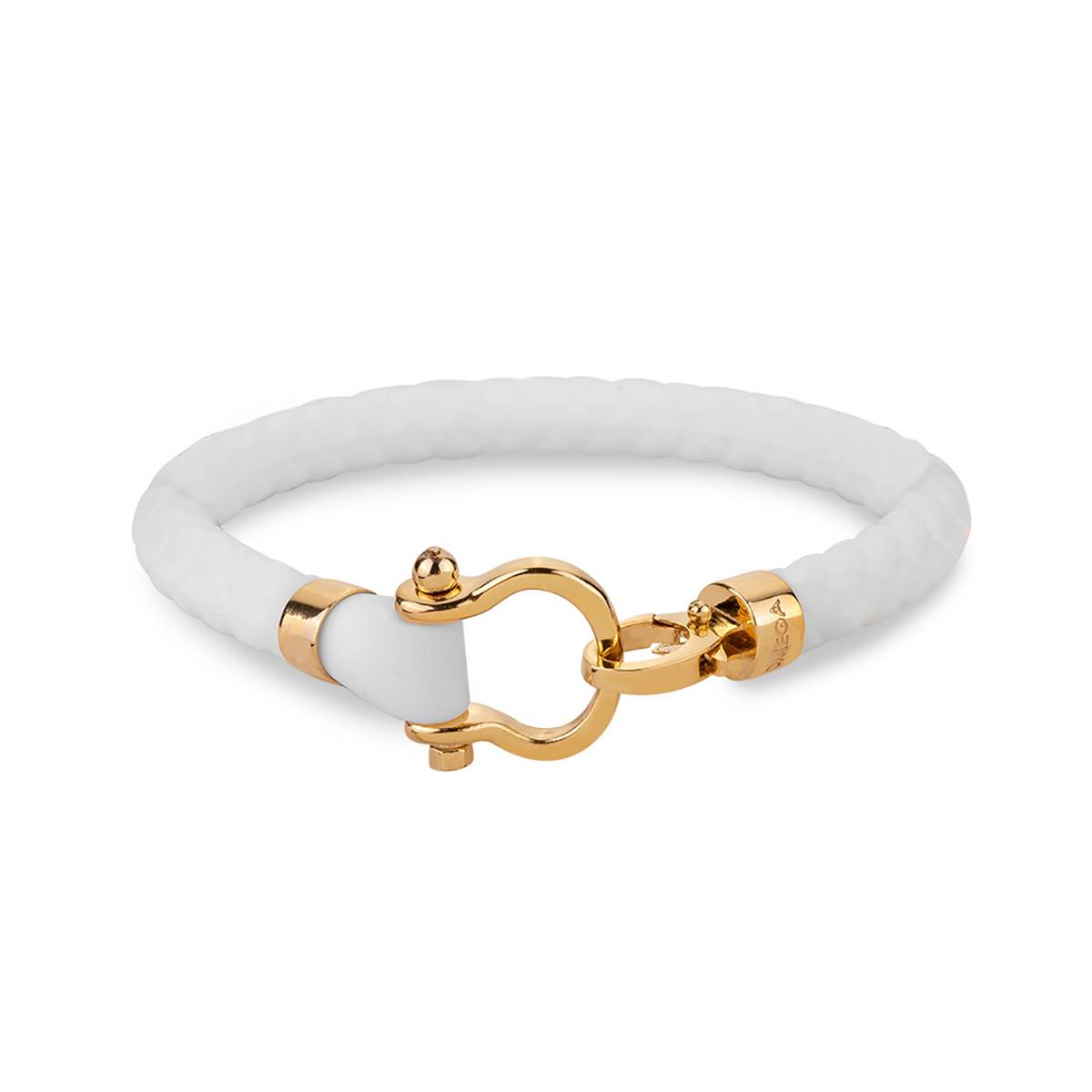 دستبند چرم و طلا امگا سفید کد BMR529