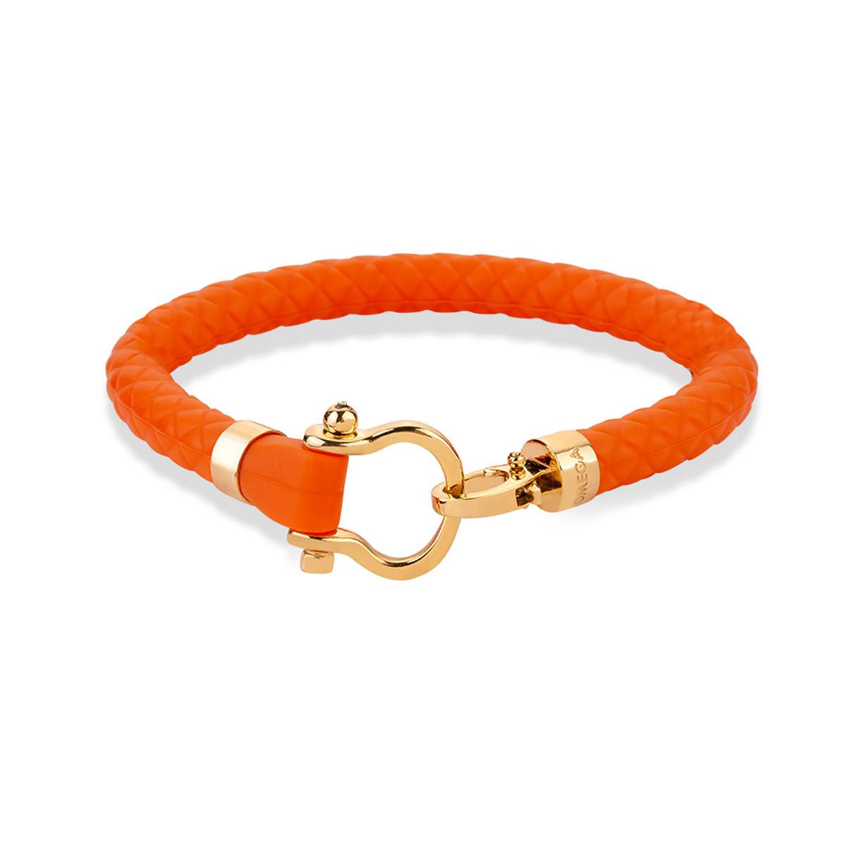 دستبند چرم و طلا امگا نارنجی کد BMR530
